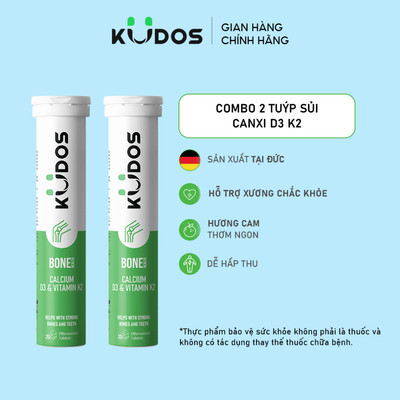 Combo 2 Tuýp TPBVSK Viên sủi KUDOS BONE bổ sung canxi, D3 và K2 (20 viên/tuýp)