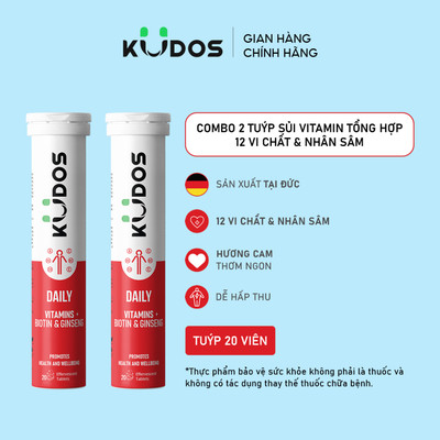Combo 2 Tuýp TPBVSK Viên sủi KUDOS DAILY VITAMINS PLUS BIOTIN & GINSENG bổ sung vitamin tổng hợp và nhân sâm (20v/tuýp)