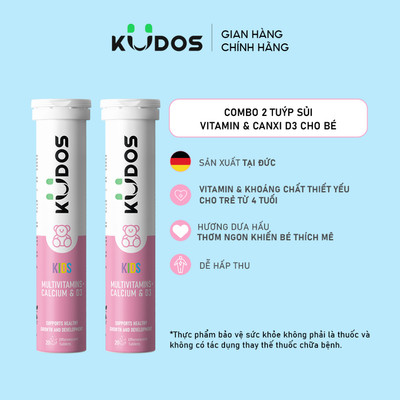 Combo 2 Tuýp TPBVSK Viên sủi KUDOS KIDS bổ sung canxi và vitamin tổng hợp cho trẻ em (20 viên/tuýp)