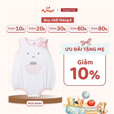 Body sát nách La Pomme thỏ hồng và dâu tây - Sợi Natural Cotton thoáng khí - Bé gái - 3M - 12M
