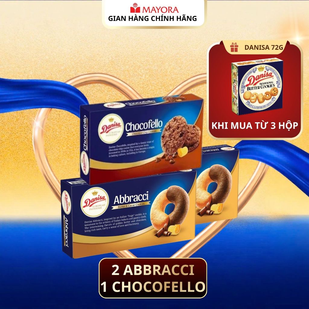 Combo 3: 2  Bánh Quy Mayora: Danisa Abbracci 168G + 1 Danisa Chocofello 150G