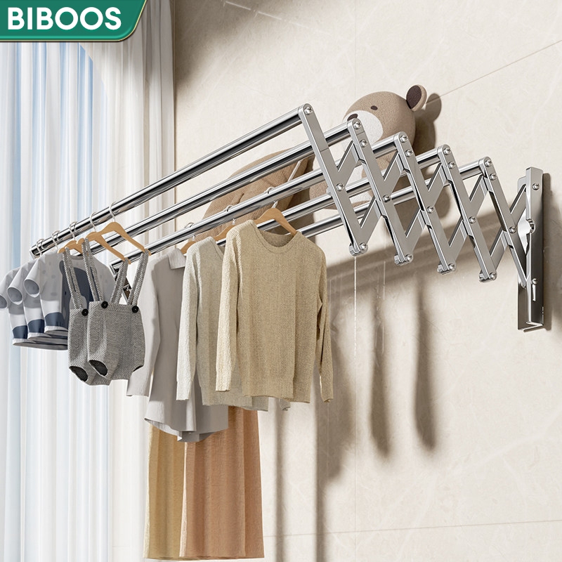 BIBOOS Giá Treo Quần Áo Giàn Phơi Thông Minh Inox 304 Sào Phơi Dồ Gấp Gọn Giá Phơi Quần Áo Nhỏ Gọn