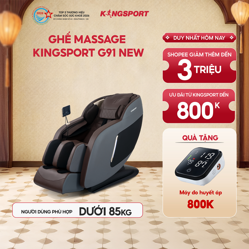Ghế massage KINGSPORT G91 NEW cao cấp con lăn 3D, đo quét cơ thể, túi khí massage chân cao