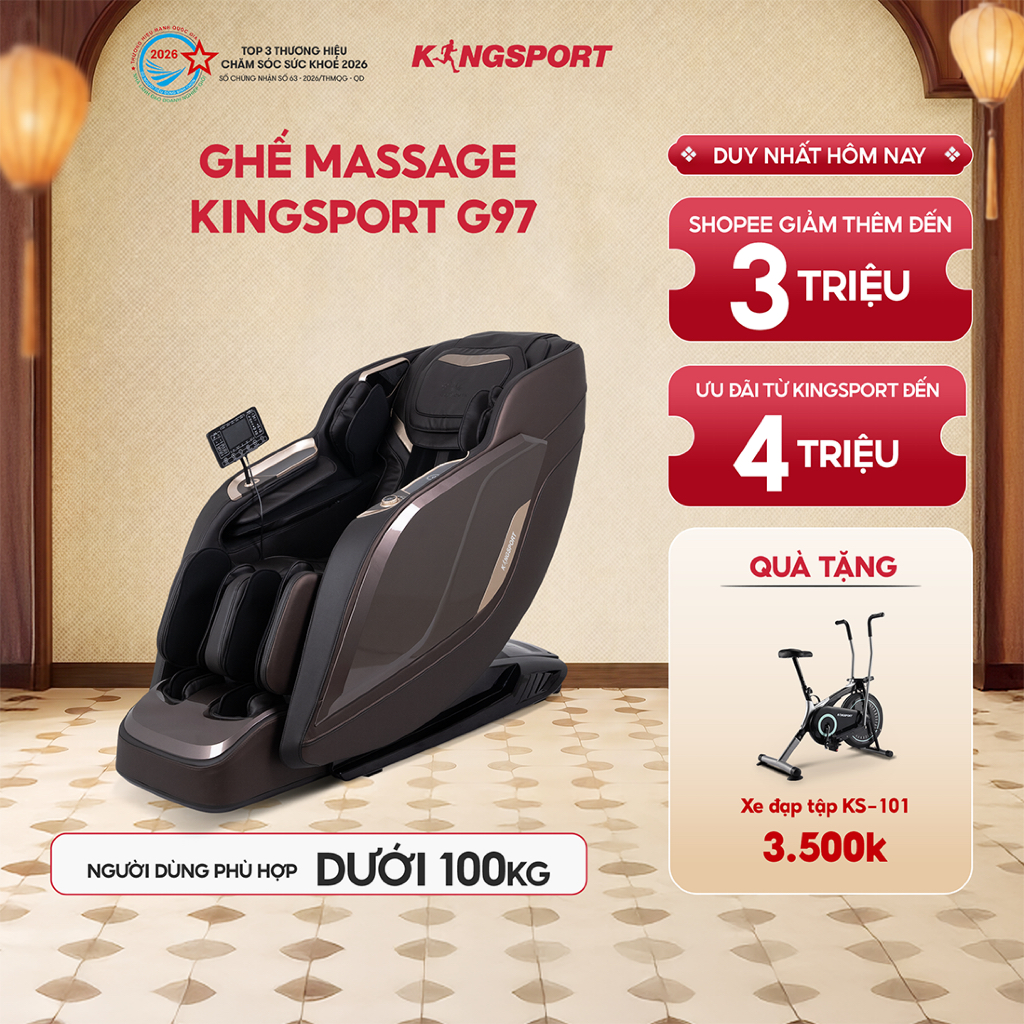 Ghế massage toàn thân cao cấp KINGSPORT DELUXE G97 chế độ massage 3D Ultra, 10 bài massage