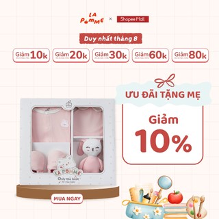 Set quà tặng sơ sinh La Pomme thỏ điệu - Bộ body liền - 0M Hồng