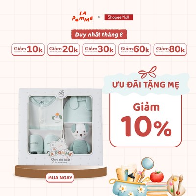 Set quà tặng sơ sinh La Pomme cún yêu - Bộ quần áo rời - 0M Xanh mint