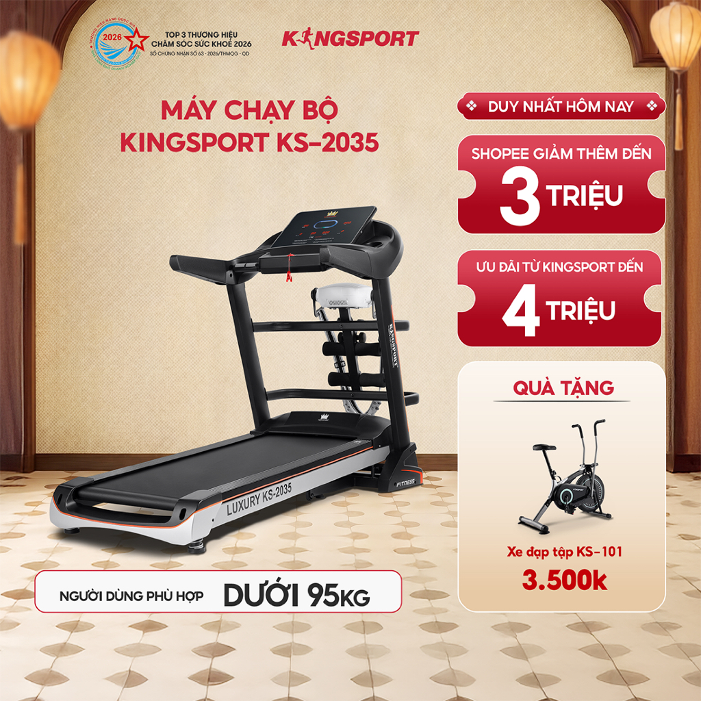 Máy chạy bộ KINGSPORT KS-2035 đa năng, thao tác phím cảm ứng, thiết kế sang trọng cứng cáp