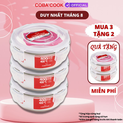 [Mua 3 Tặng 2] Bộ Hộp Bảo Quản Thức Ăn Hộp Cơm Thủy Tinh Chịu Nhiệt Tròn 400ml COBA’COOK