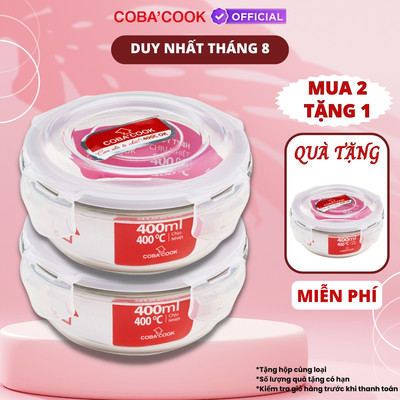 Bộ Hộp Đựng Thực Phẩm Bảo Quản Thức Ăn Thủy Tinh Chịu Nhiệt COBA’COOK 400ml Mua 2 Tặng 1