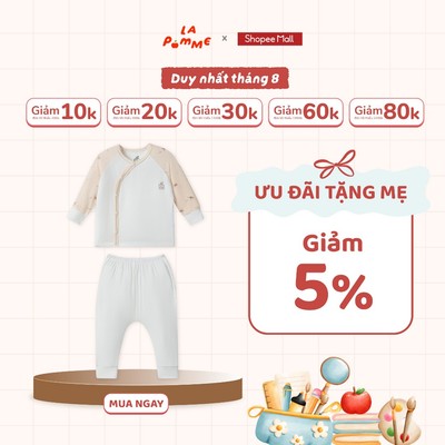Bộ dài tay cúc lệch La Pomme giấc mơ bồng bềnh của voi con - Sợi Petit Soyeu thoáng mát - Bé trai/gái - NB - 3M