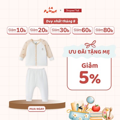 Bộ dài tay cúc thẳng La Pomme giấc mơ bồng bềnh của voi con - Sợi Petit Soyeu thoáng mát - Bé trai/gái - NB - 3M