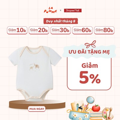 Body chip cộc tay La Pomme giấc mơ bồng bềnh của voi con - Sợi Petit Soyeu thoáng mát - Bé trai/gái - 0M - 9M