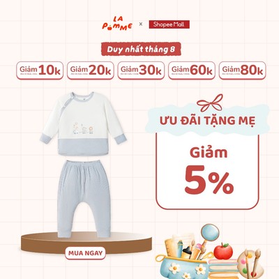 Bộ dài tay cúc lệch La Pomme đoàn tàu bé tí xíu - Sợi Petit Soyeu thoáng mát - Bé trai - NB - 3M