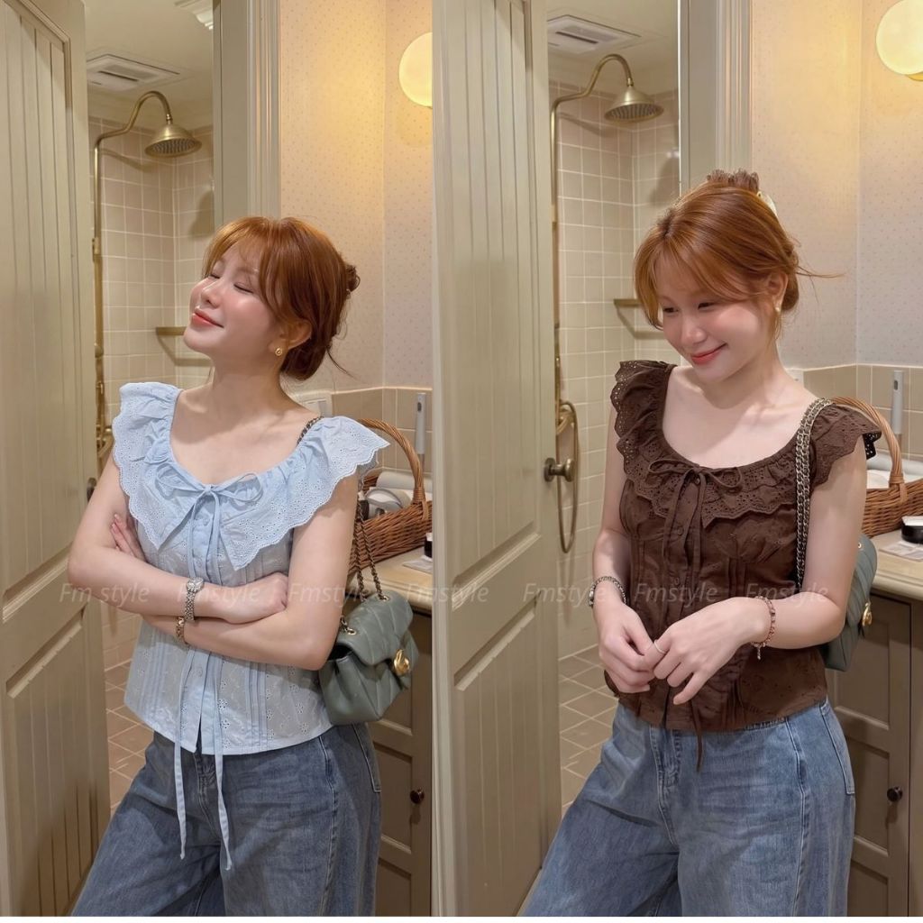 Áo Kiểu Nữ Thiết Kế bệch vai bèo ren chít li  FMSTYLE  26070439