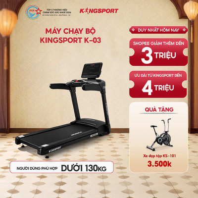 Máy chạy bộ KINGSPORT K-03 đơn năng, tốc độ tối đa 20km/h, 24 chương trình luyện tập