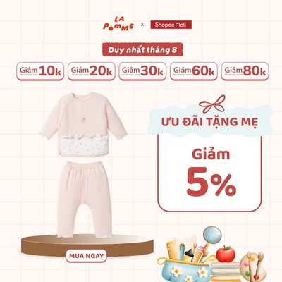 Bộ dài tay cúc lệch La Pomme bèo nhún hoa thơm của mẹ -  Sợi Bamboo thoáng khí - Bé gái - NB - 3M