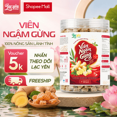 Viên Ngậm Gừng Ít Ngọt Lạc Yên Foods Miếng Gừng Cay Ngọt Dịu Nguyên Chất