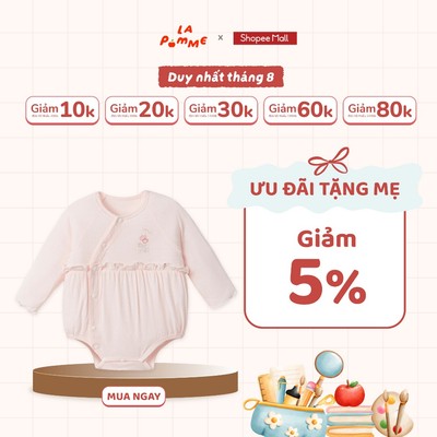 Body chip dài tay La Pomme bèo nhún hoa thơm của mẹ -  Sợi Bamboo thoáng khí - Bé gái - NB - 3M