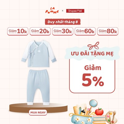 Bộ dài tay cúc lệch La Pomme cừu bông bé bỏng - Sợi Petit Soyeu thoáng mát - Bé trai/gái - NB - 3M