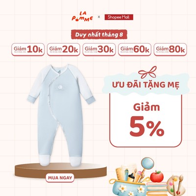 Body dài tay La Pomme liền tất cừu bông bé bỏng - Sợi Petit Soyeu thoáng mát - Bé trai/gái - NB - 3M