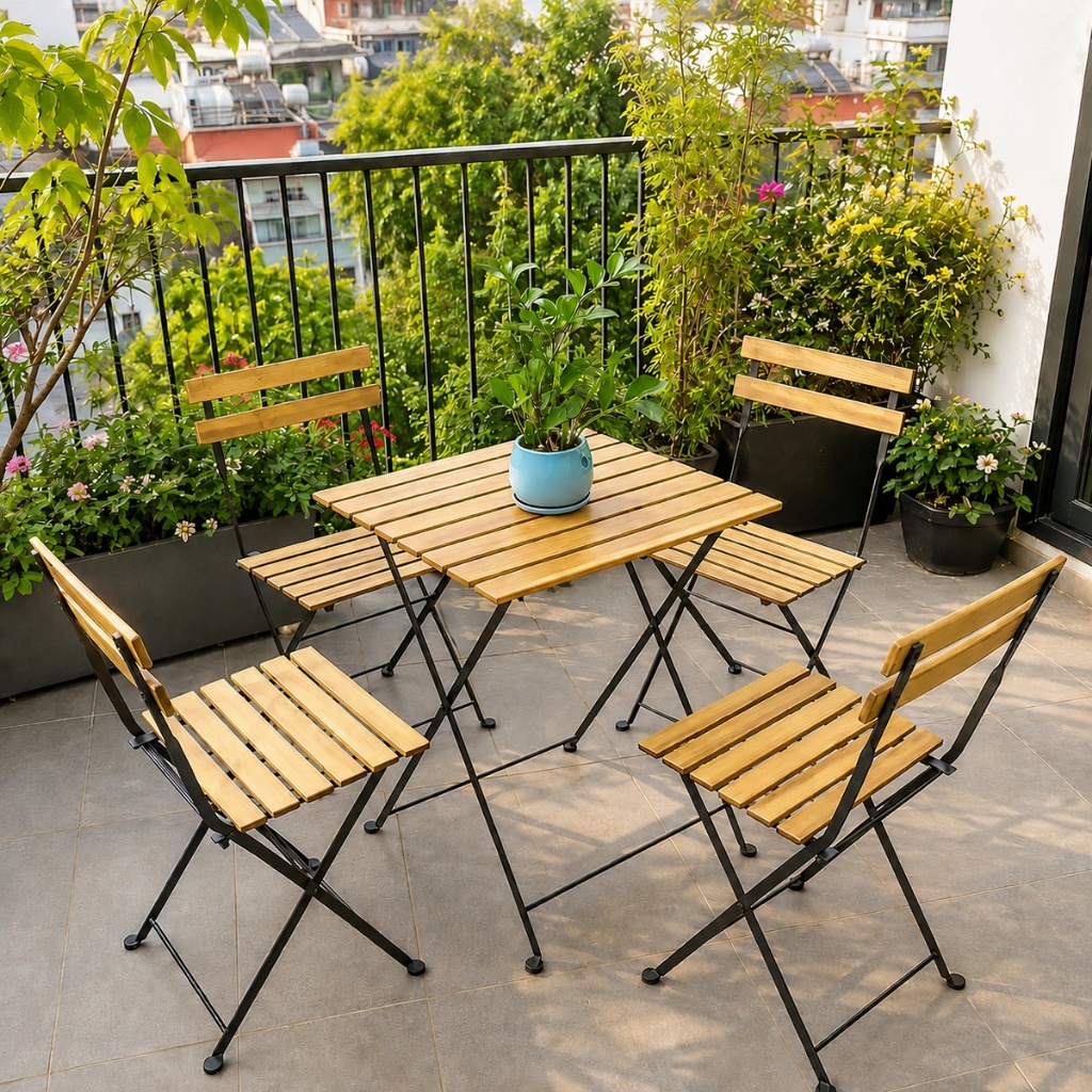 Bộ bàn ghế gỗ TARNO gấp gọn ban công, bàn ăn - Bàn ghế ban công, bàn ghế chung cư bộ bàn ăn gấp gọn