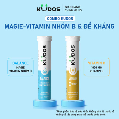 Combo 2 TPBVSK Viên sủi KUDOS BALANCE bổ sung vitamin B & Magie + Viên Sủi KUDOS VITAMIN C 1000MG (20 viên/tuýp)