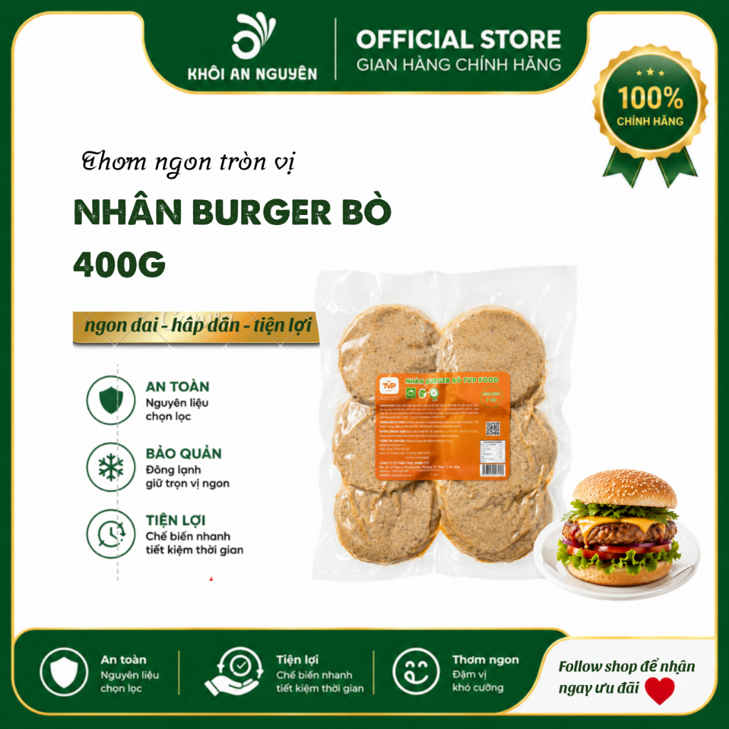[GIAO HỎA TỐC HCM] Nhân Burger Bò TVP Food - Nhân Burger Bò Đông Lạnh Shop Khôi An Nguyên