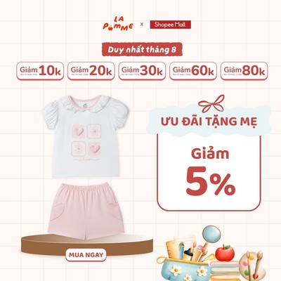 Bộ cộc tay La Pomme tình yêu nho nhỏ -  Sợi Petit Soyeu thoáng mát - Bé gái - 6M - 3Y