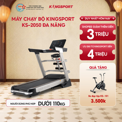 Máy chạy bộ KINGSPORT Luxury KS-2050 tốc độ đến 18,8km/h, 12 bài luyện tập, tra dầu tự động