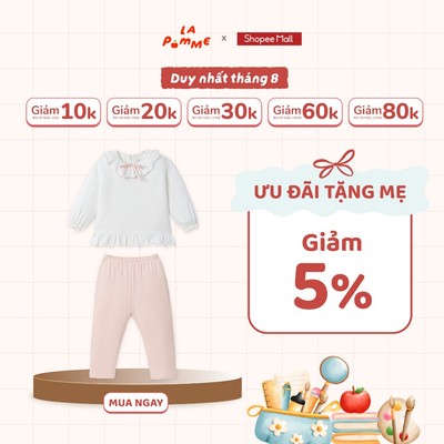 Bộ dài tay La Pomme bèo nhún phối nơ tiểu thư - Sợi Bamboo Cotton mềm mại - Bé gái - 6M - 3Y