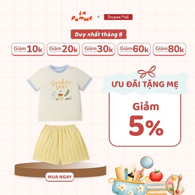 Bộ cộc tay La Pomme vườn hoa quả ngập nắng - Sợi Natural Cotton thoáng mát - Bé trai - 6M - 5Y