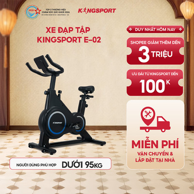 Xe đạp tập KINGSPORT Enjoy E-02 bánh đà 6kg, kháng lực từ tính êm ái, tích hợp đồng hồ đo chỉ số