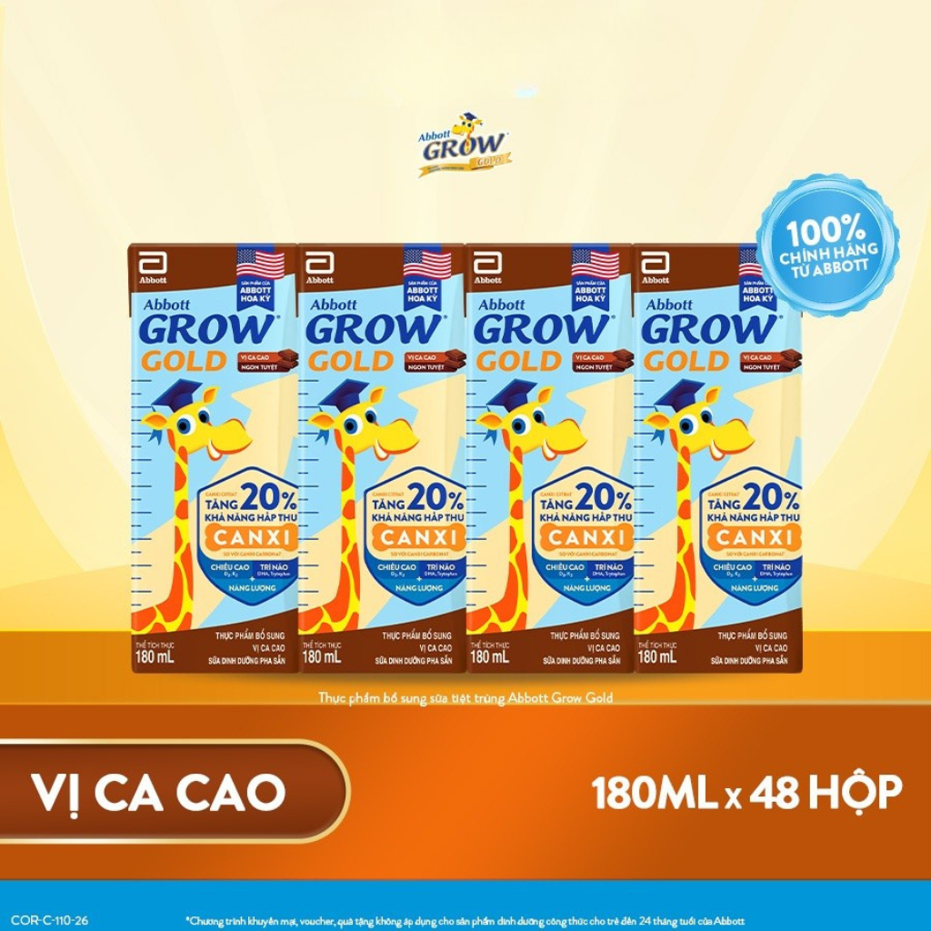 Lốc 4 hộp Abbott Grow Gold Cacao 180ml/hộp