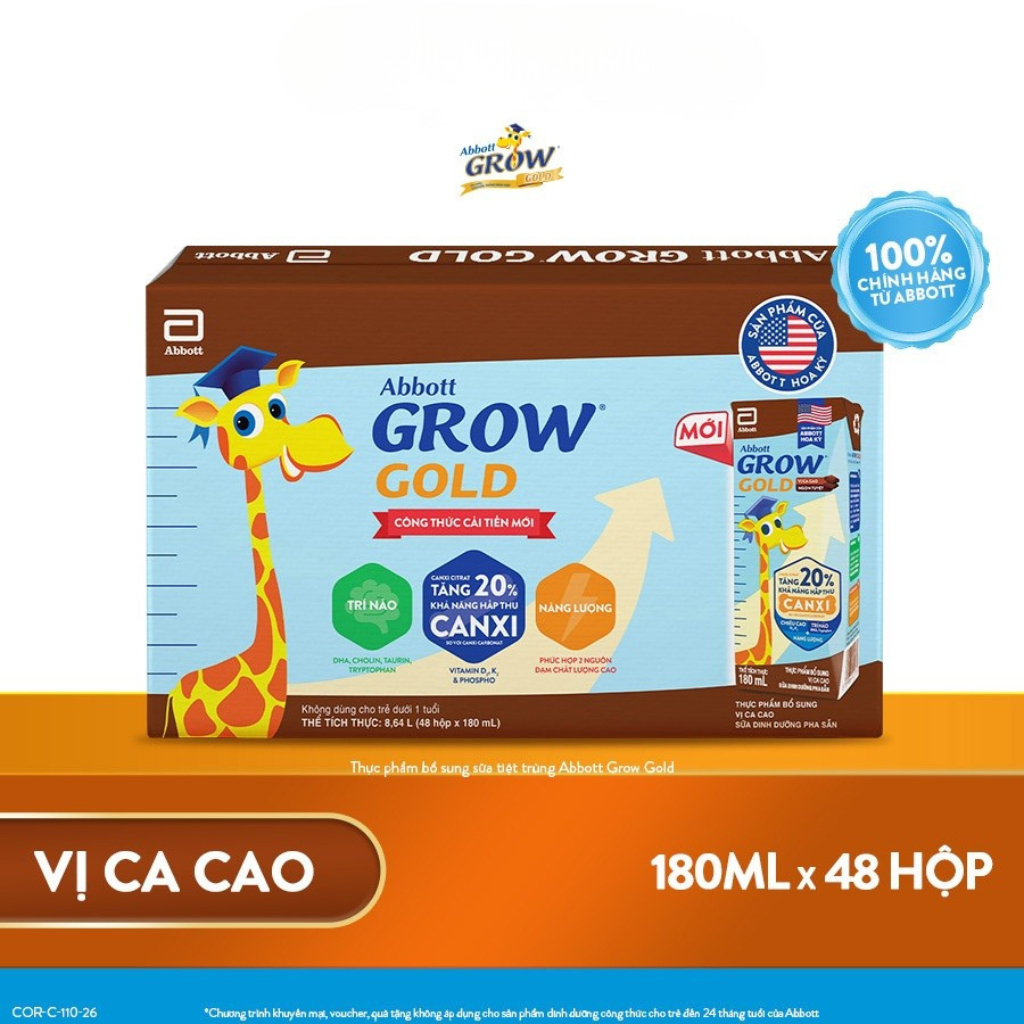 Thùng 48 hộp Abbott Grow Gold Cacao 180ml/hộp