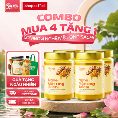 Combo 4 Hũ Nghệ Mật Ong Sachi Lạc Yên Foods Tặng 1 Hũ Nghệ 250gr + Túi Vải Lạc Yên Foods