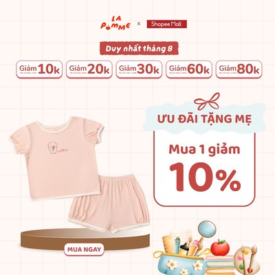 Bộ cộc tay Mềm Mịn by La Pomme kẹo bông ngọt ngào - Sợi Petit Soyeu thoáng mát – Bé gái - 6M - 5Y