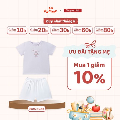 (NÊN TĂNG SIZE) Bộ cộc tay Mềm Mịn by La Pomme cùng lướt trên mặt sóng- Sợi Petit Soyeu thoáng mát– Bé trai/gái- 6M - 3Y