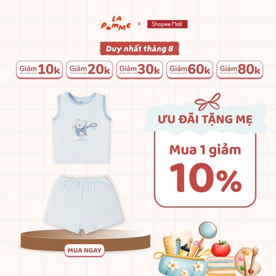 Bộ sát nách Mềm Mịn by La Pomme kỳ nghỉ hè vui nhộn - Sợi Petit Soyeu thoáng mát – Bé trai/gái - Size 6M-3Y
