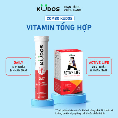 Combo TPBVSK Viên uống KUDOS ACTIVE LIFE 30v + Viên sủi  KUDOS DAILY 20v, bổ sung vitamin tổng hợp và nhân sâm