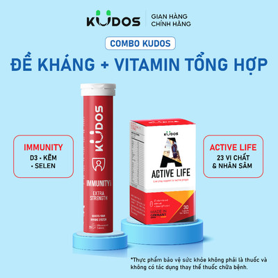 Combo TPBVSK Viên uống KUDOS ACTIVE LIFE 30v + Viên sủi KUDOS IMMUNITY 20v, bổ sung vitamin tổng hợp và nhân sâm