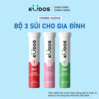 Combo 3 TPBVSK Viên sủi KUDOS KIDS + Viên Sủi KUDOS BONE + Viên Sủi KUDOS DAILY (20 viên/tuýp)