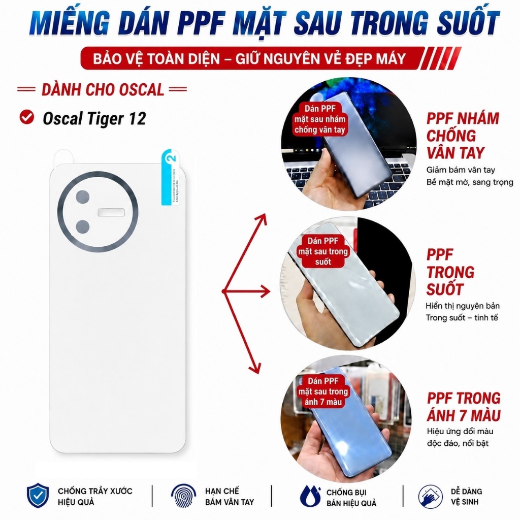 Miếng dán PPF mặt sau siêu dính Cho OSCAL TIGER 12 - Oscal Tiger 12 trong suốt 4 lớp chống xước