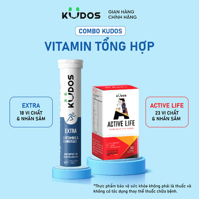 Combo TPBVSK Viên uống KUDOS ACTIVE LIFE 30v + Viên sủi KUDOS EXTRA 20v, bổ sung vitamin tổng hợp và nhân sâm