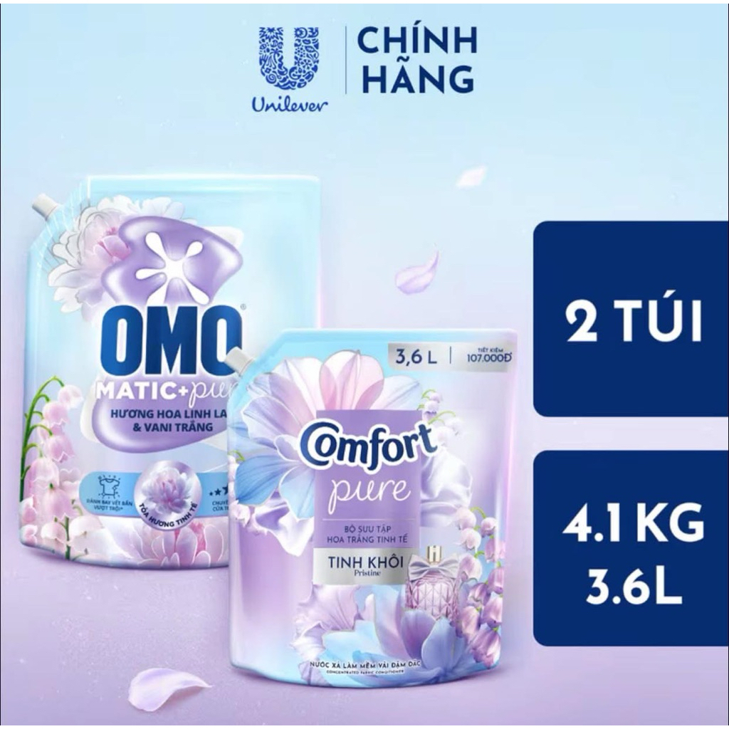 Combo Nước Xả Comfort Hoa Trắng Thanh Nhã Túi 3.6L và Nước giặt OMO Matic Hoa Linh Lan Túi 4.1KG | BigBuy360 - bigbuy360.vn
