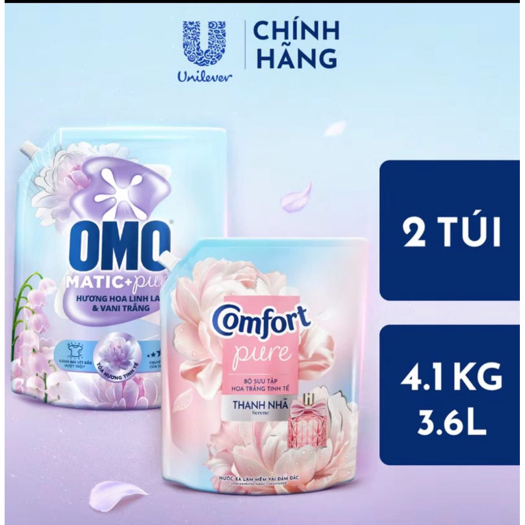 Combo Nước Xả Comfort Hoa Trắng Thanh Nhã Túi 3.6L và Nước giặt OMO Matic Hoa Linh Lan Túi 4.1KG | BigBuy360 - bigbuy360.vn