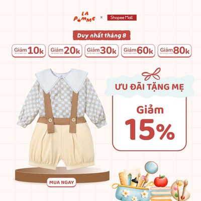 Set yếm và áo La Pomme họa tiết caro vintage - Sợi Bamboo Cotton mềm mại, hỗ trợ kháng khuẩn – Bé trai - 3M - 18M