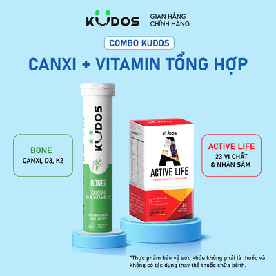 Combo TPBVSK Viên uống KUDOS ACTIVE LIFE 30v + Viên sủi KUDOS BONE 20v, bổ sung vitamin tổng hợp và Canxi, D3, K2