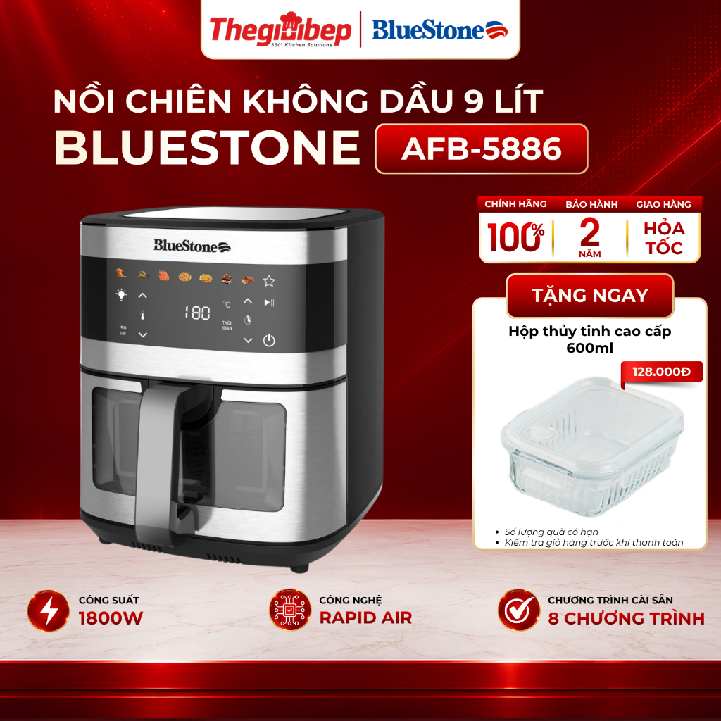 Nồi Chiên Không Dầu BlueStone AFB-5886 9 Lít 1800W