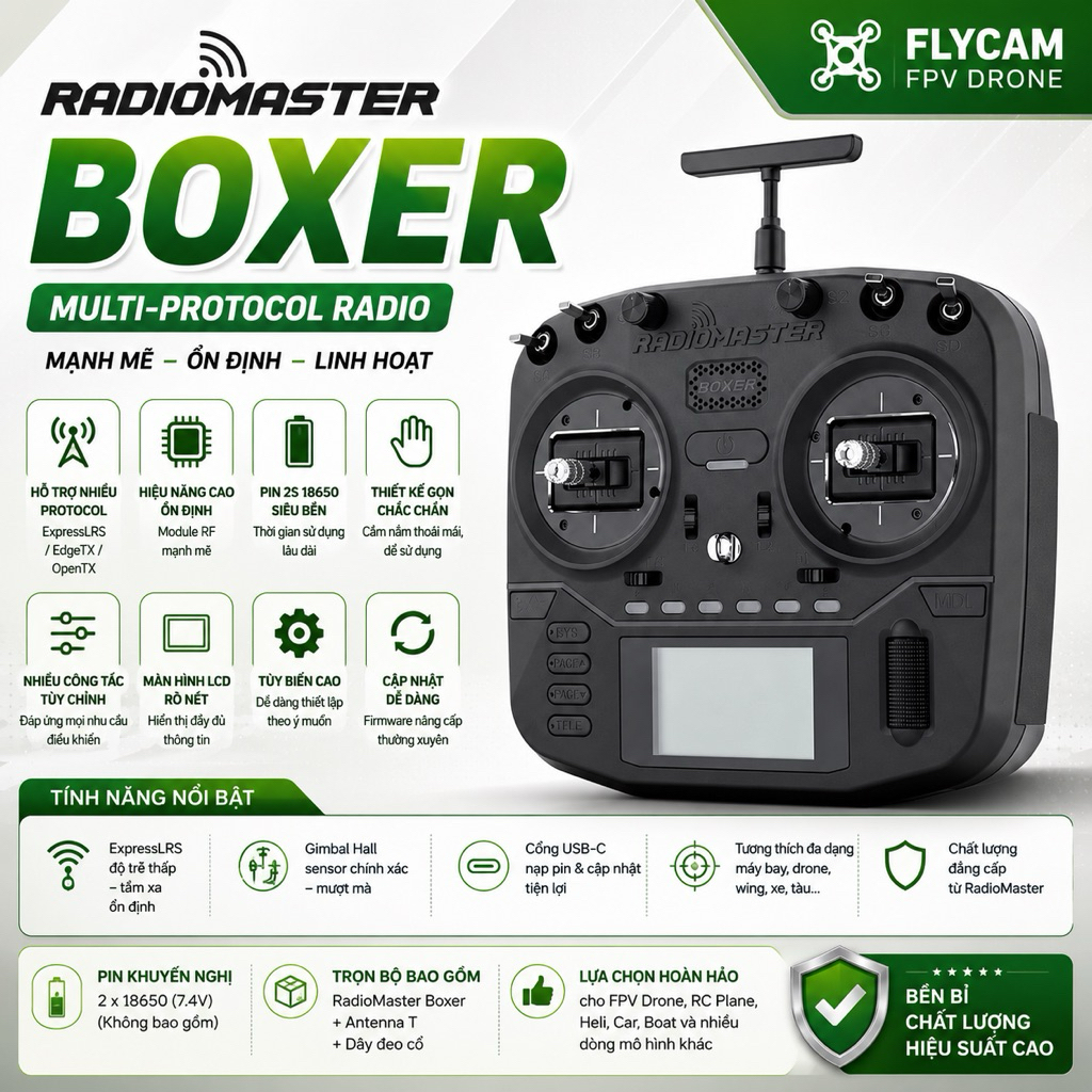 Tay điều khiển Radiomaster Boxer ELRS M2 ELRS – Gimbal Hall, EdgeTX, FPV RC - Chuẩn hãng