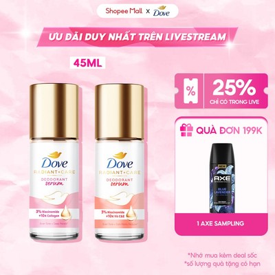 [Live]Lăn ngăn mùi dưỡng sáng cao cấp Dove tinh chất serum cho nữ với 3% Niacinamide giúp da sáng mịn đều màu 45ml